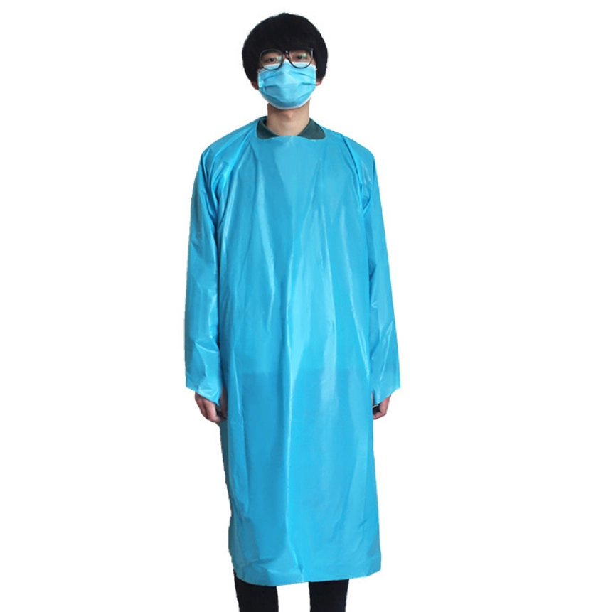 Wholesale Price CPE Over-The-Head Isolation Gown Disposable Open-Blue Affordable Price Isolation Gown