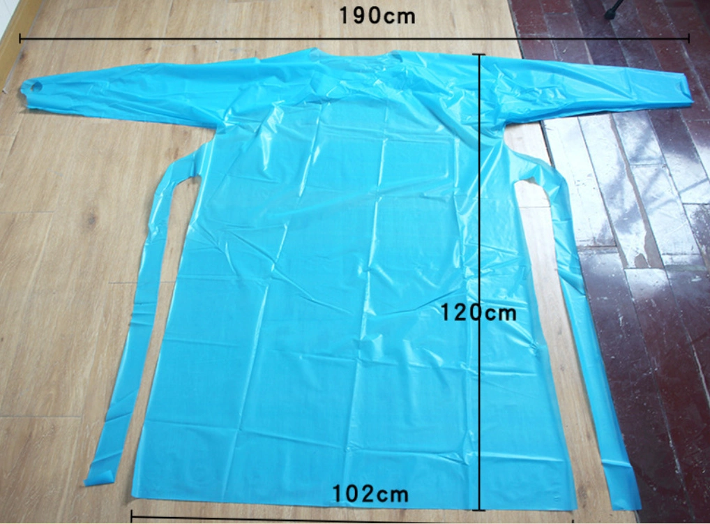 Wholesale Price CPE Over-The-Head Isolation Gown Disposable Open-Blue Affordable Price Isolation Gown