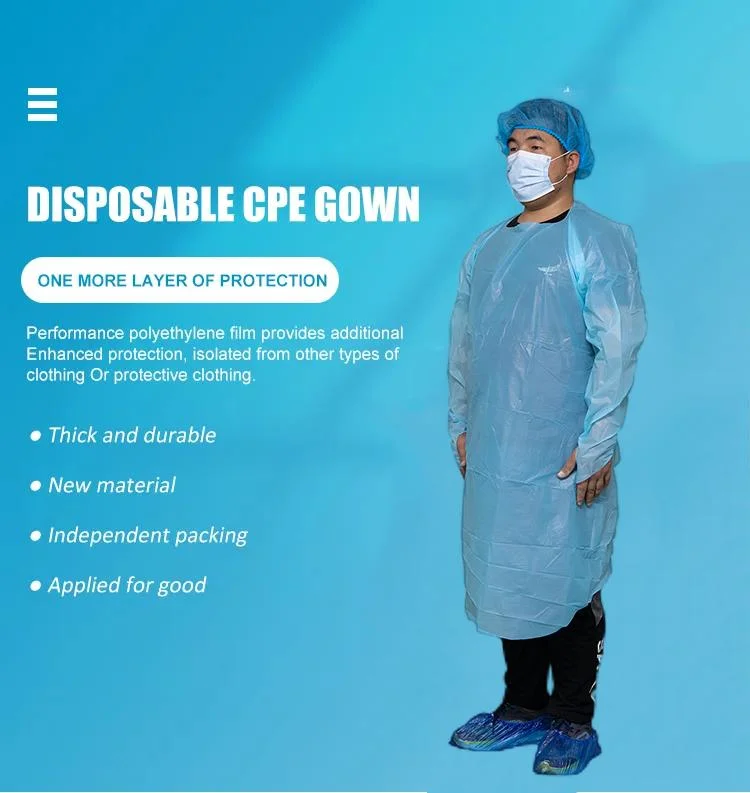 Hot Sale CPE Chlorinated Polyethylene Over The Head Isolation Gown with Thumb Loop